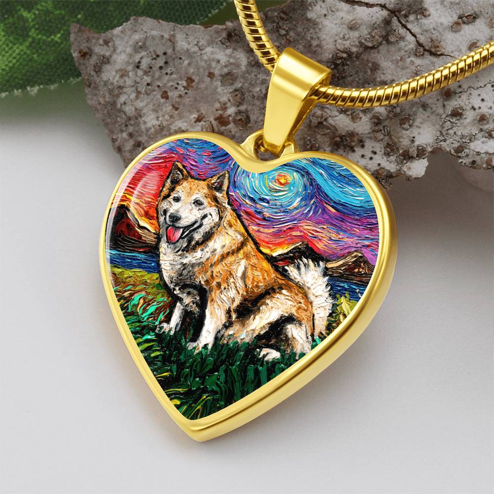 Icelandic Sheepdog Starry Night Heart Necklace