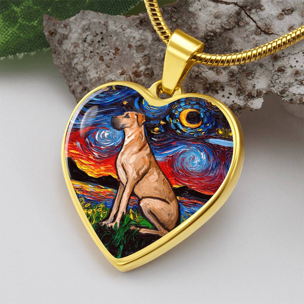 Fawn Great Dane Starry Night Heart Necklace