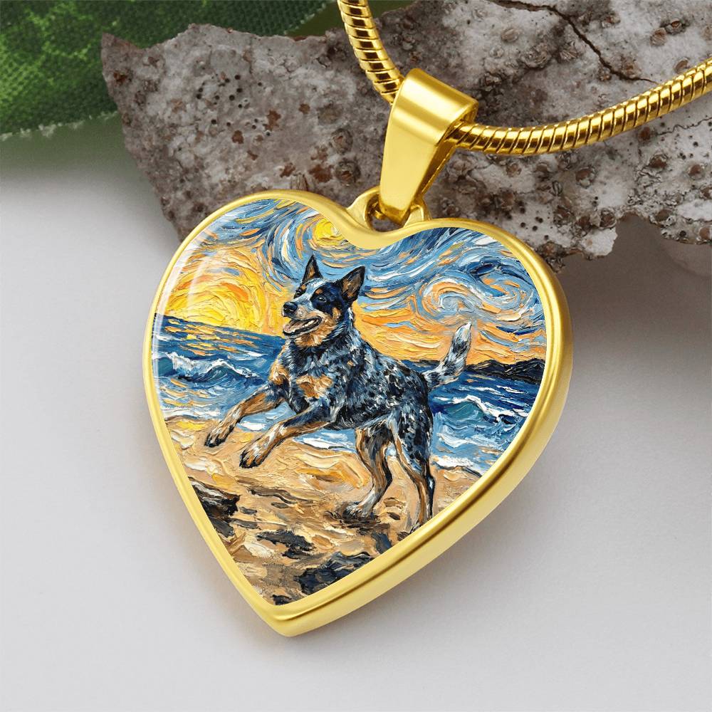 Frolicking Blue Heeler Heart Necklace