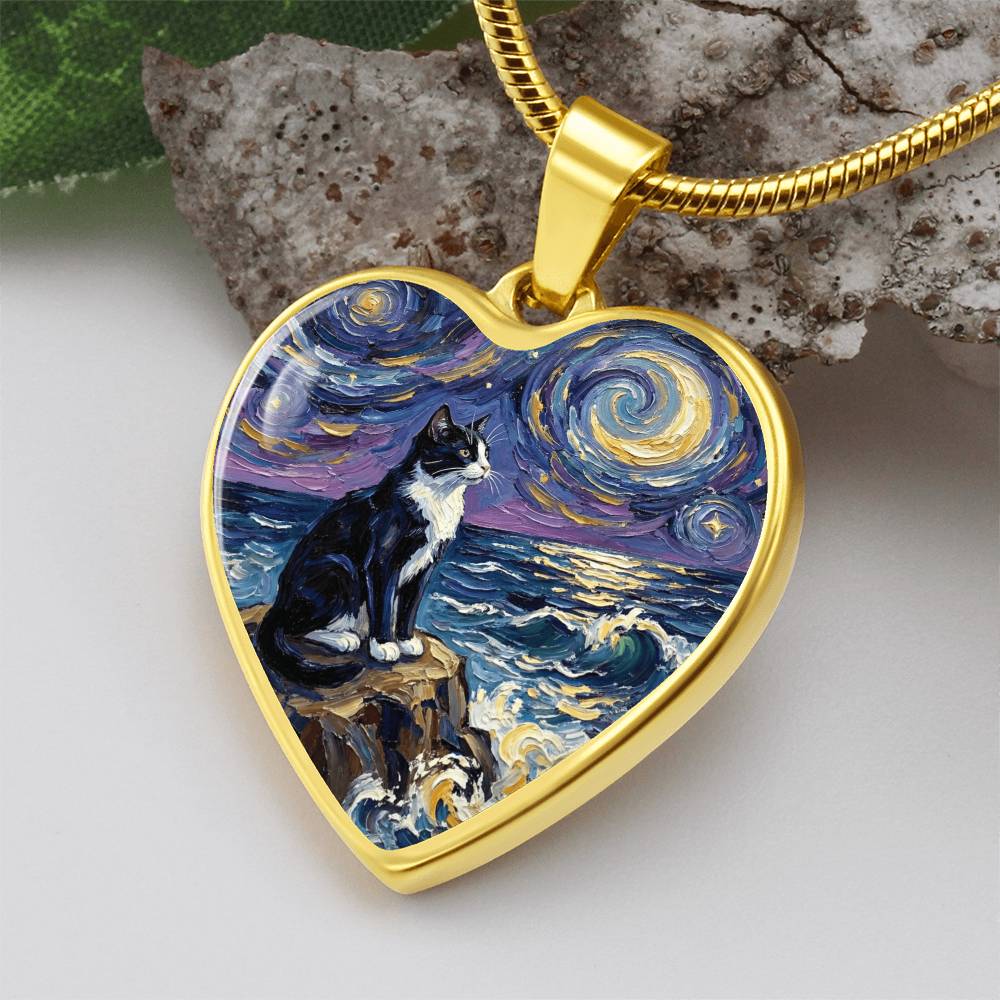Beach Nights - Tuxedo Cat Heart Necklace