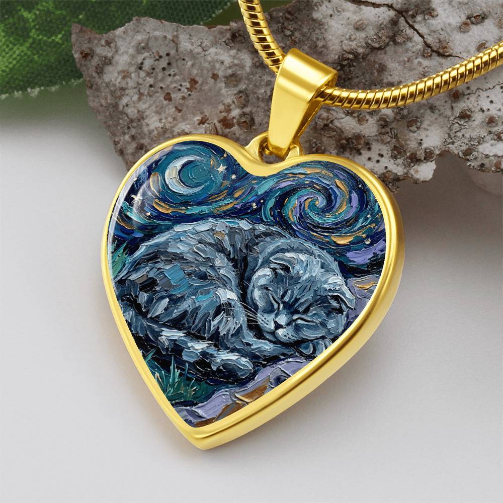 Sleepy Scottish Fold Heart Necklace