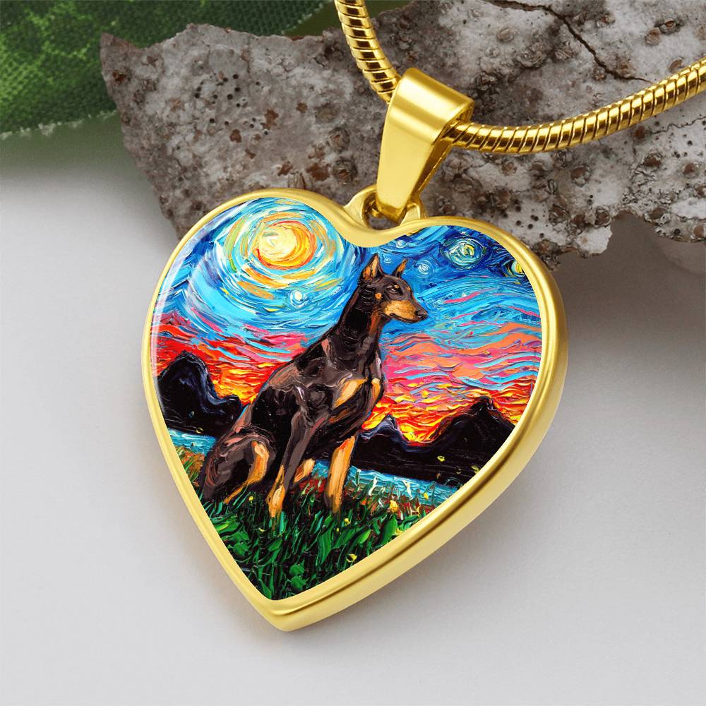 Red Doberman Starry Night Heart Necklace