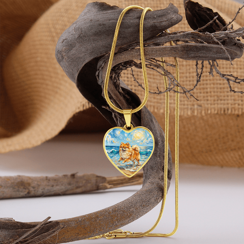 Beach Day - Pomeranian Heart Necklace