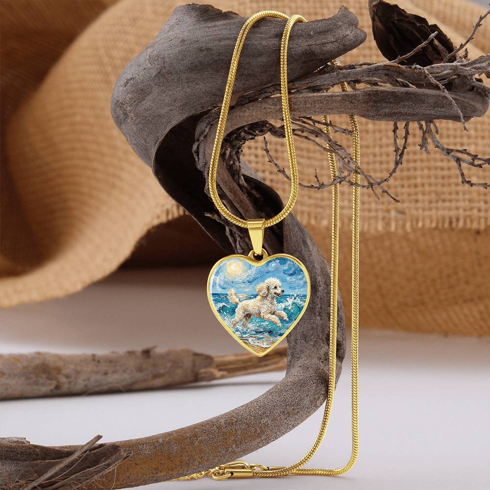 Beach Day - White Toy Poodle Heart Necklace