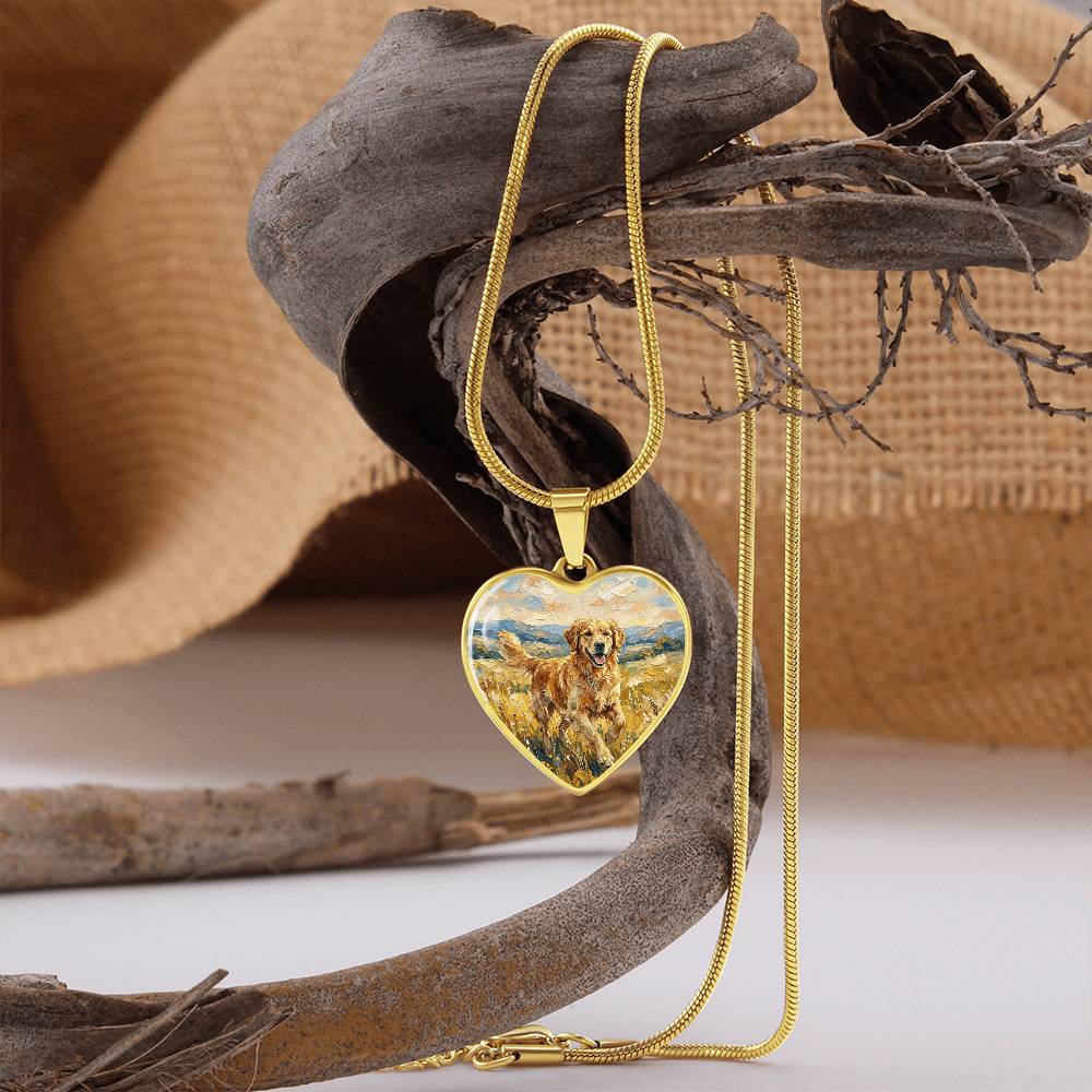 Happy Golden Retriever Heart Necklace