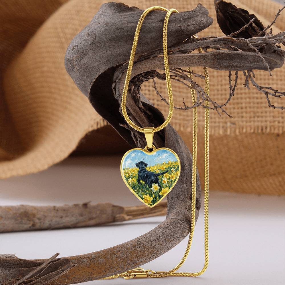 Amongst The Flowers - Black Labrador Heart Necklace
