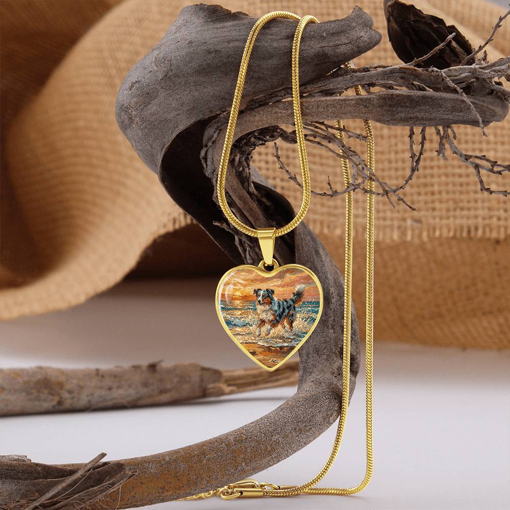 Beach Day - Merle Australian Shepherd Heart Necklace