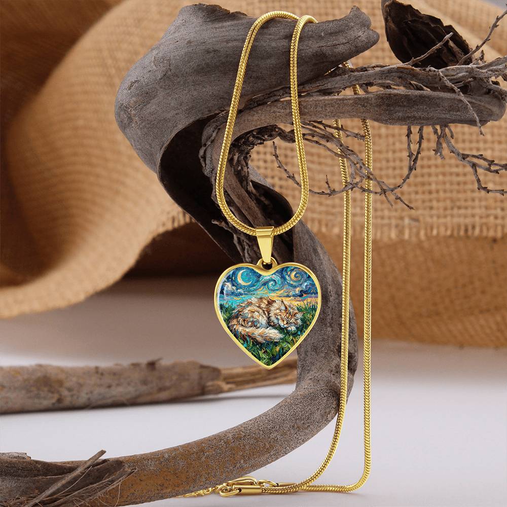 Sleepy Maine Coon Night Heart Necklace