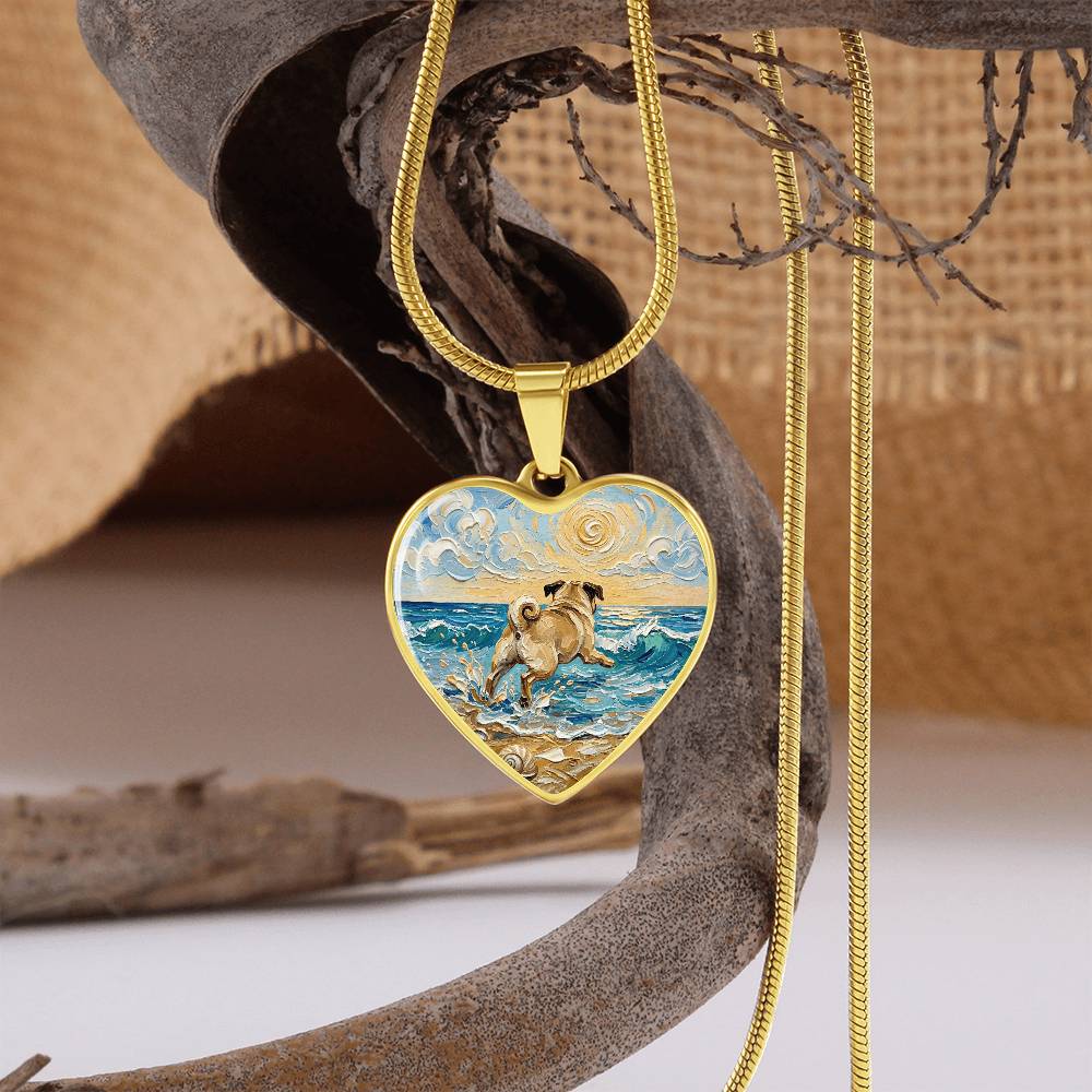Frolicking Pug Heart Necklace
