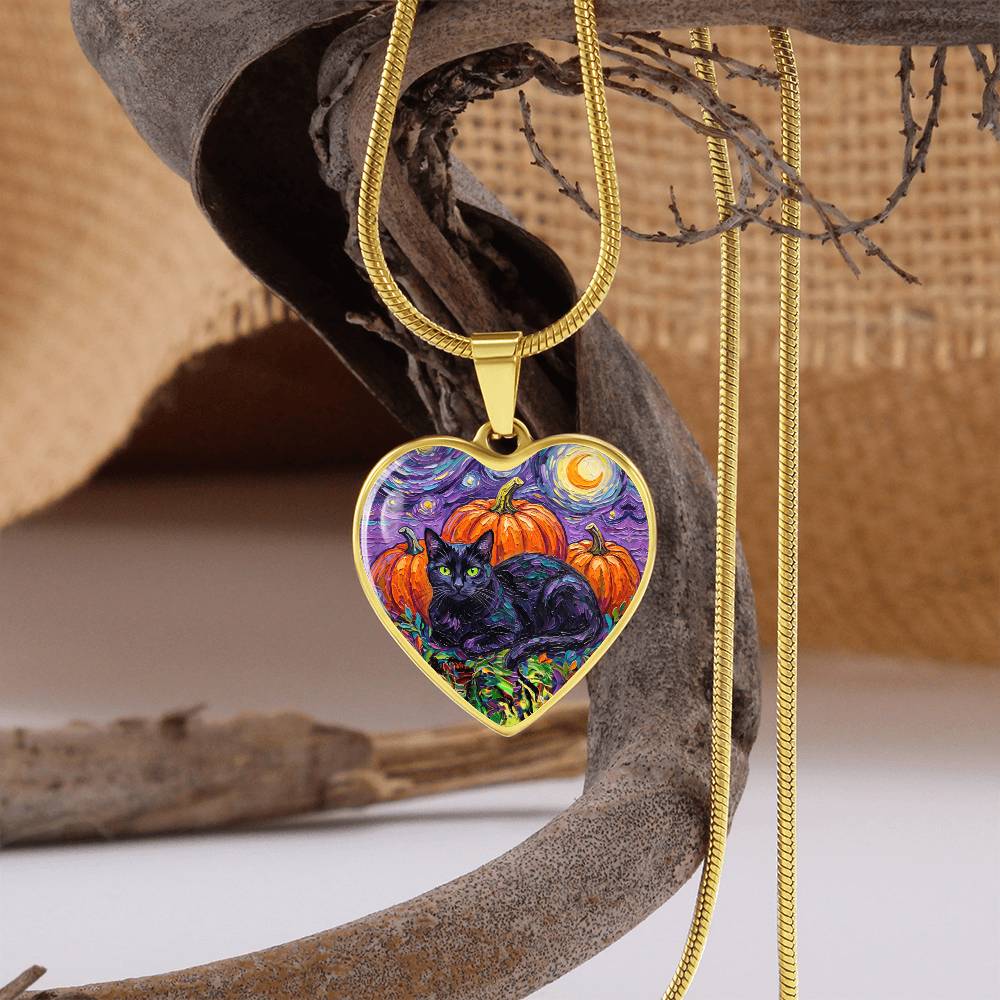 Harvest Moon Black Cat Heart Necklace