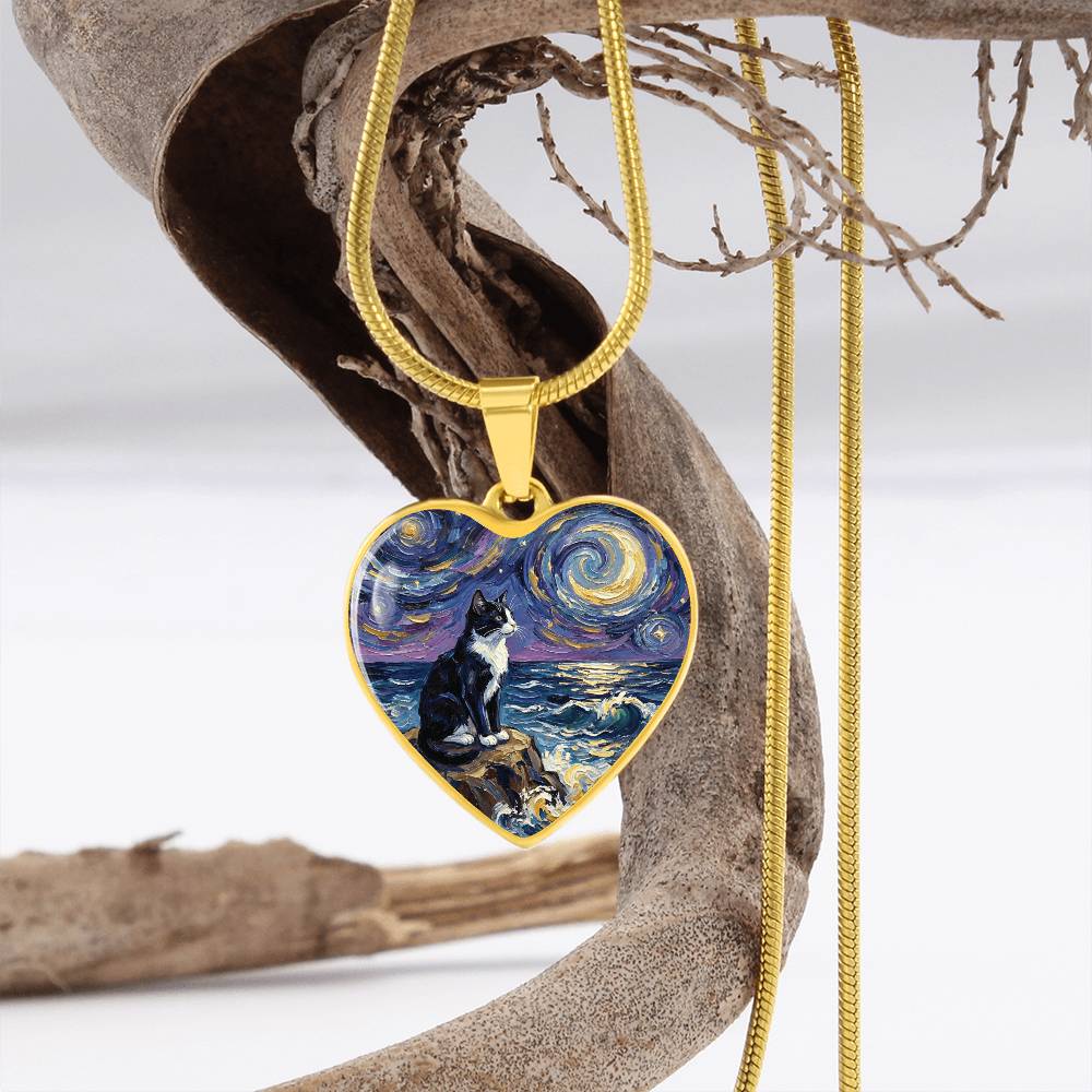 Beach Nights - Tuxedo Cat Heart Necklace