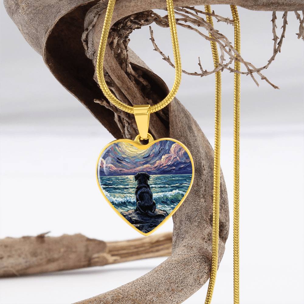 Beach Night - Black Labrador Heart Necklace