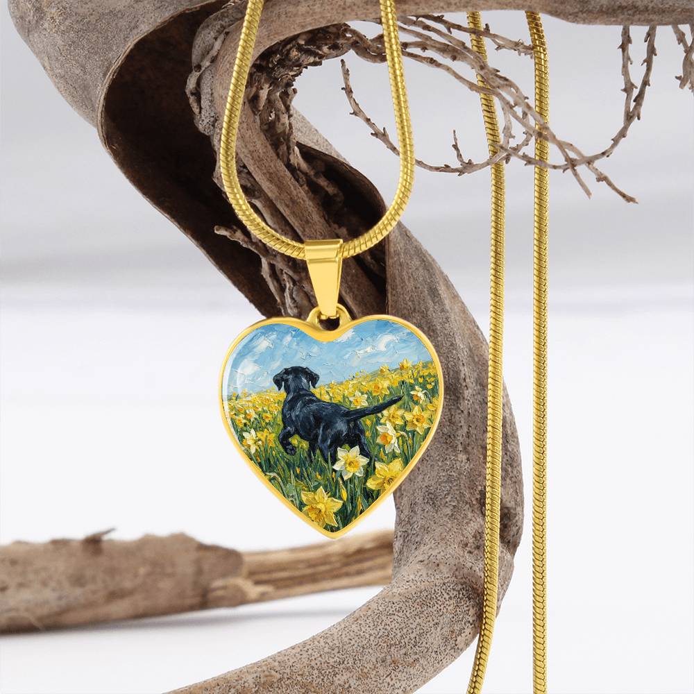 Amongst The Flowers - Black Labrador Heart Necklace