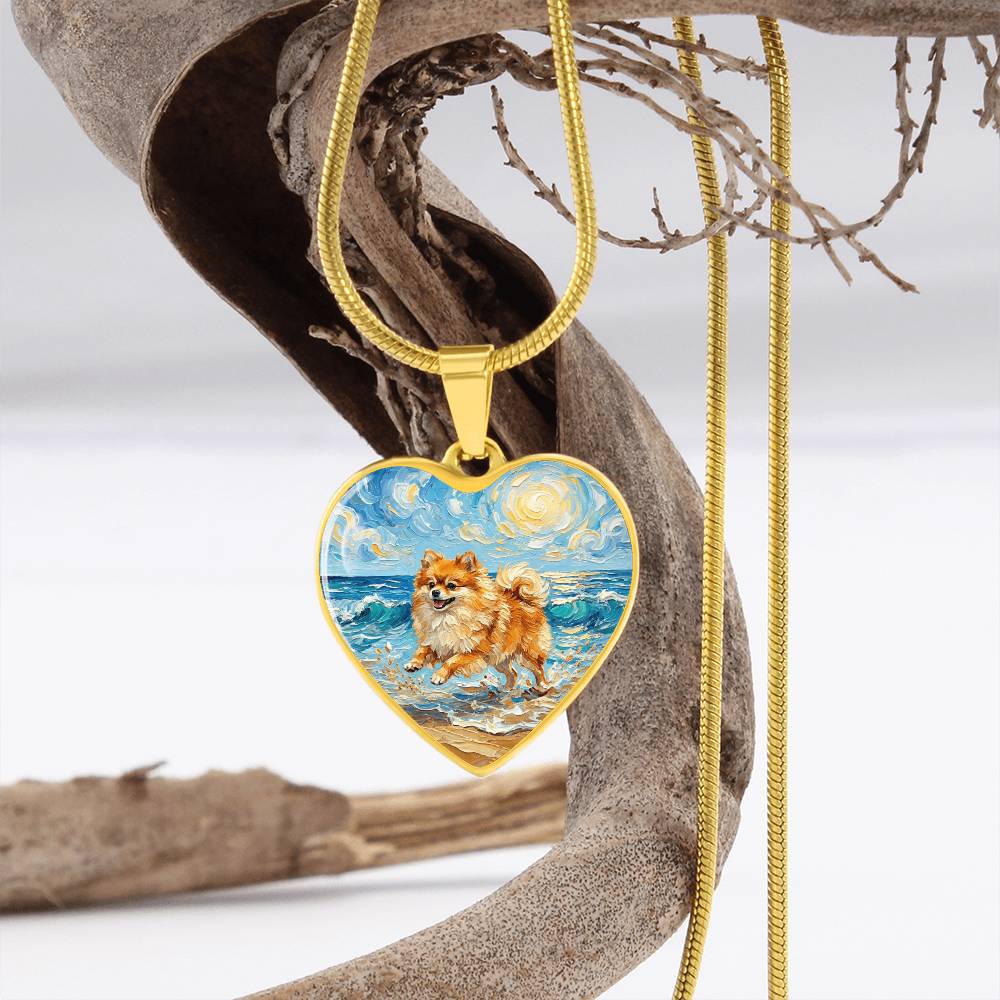 Beach Day - Pomeranian Heart Necklace
