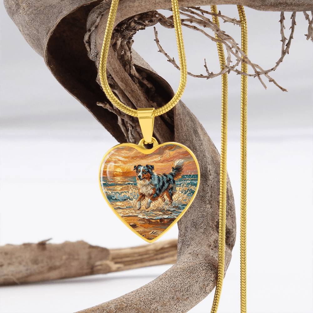 Beach Day - Merle Australian Shepherd Heart Necklace