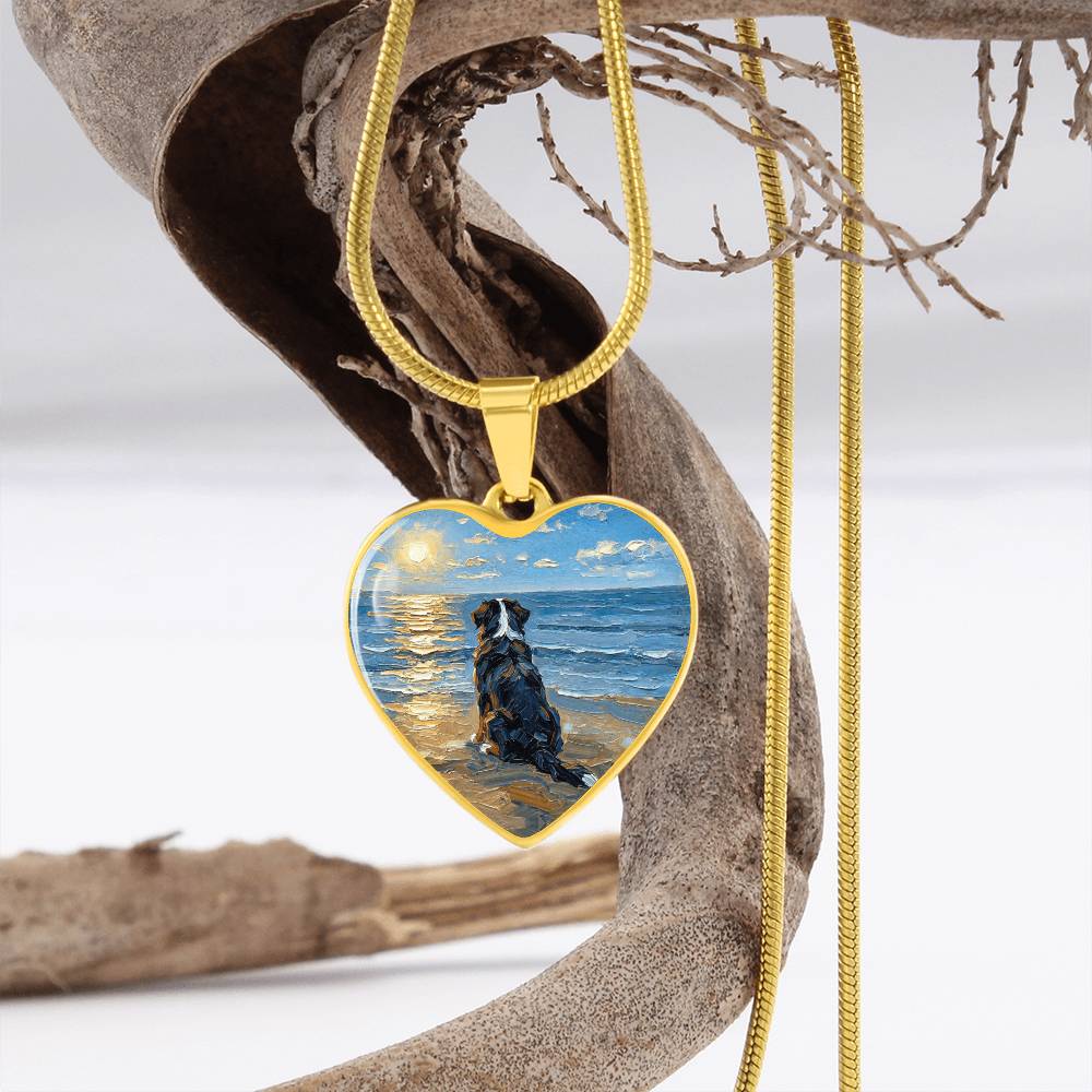 Beach Day - Bernese Mountain Dog Heart Necklace