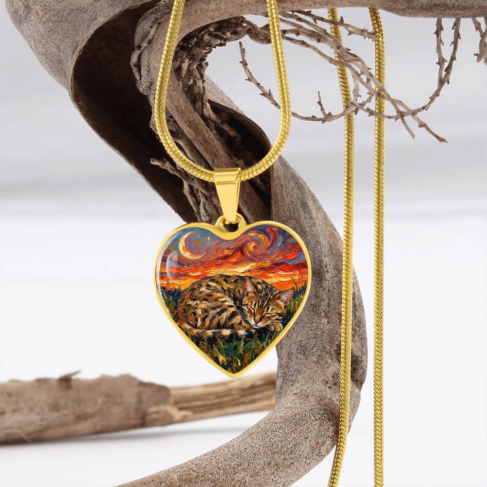 Sleepy Egyptian Mau Night Heart Necklace