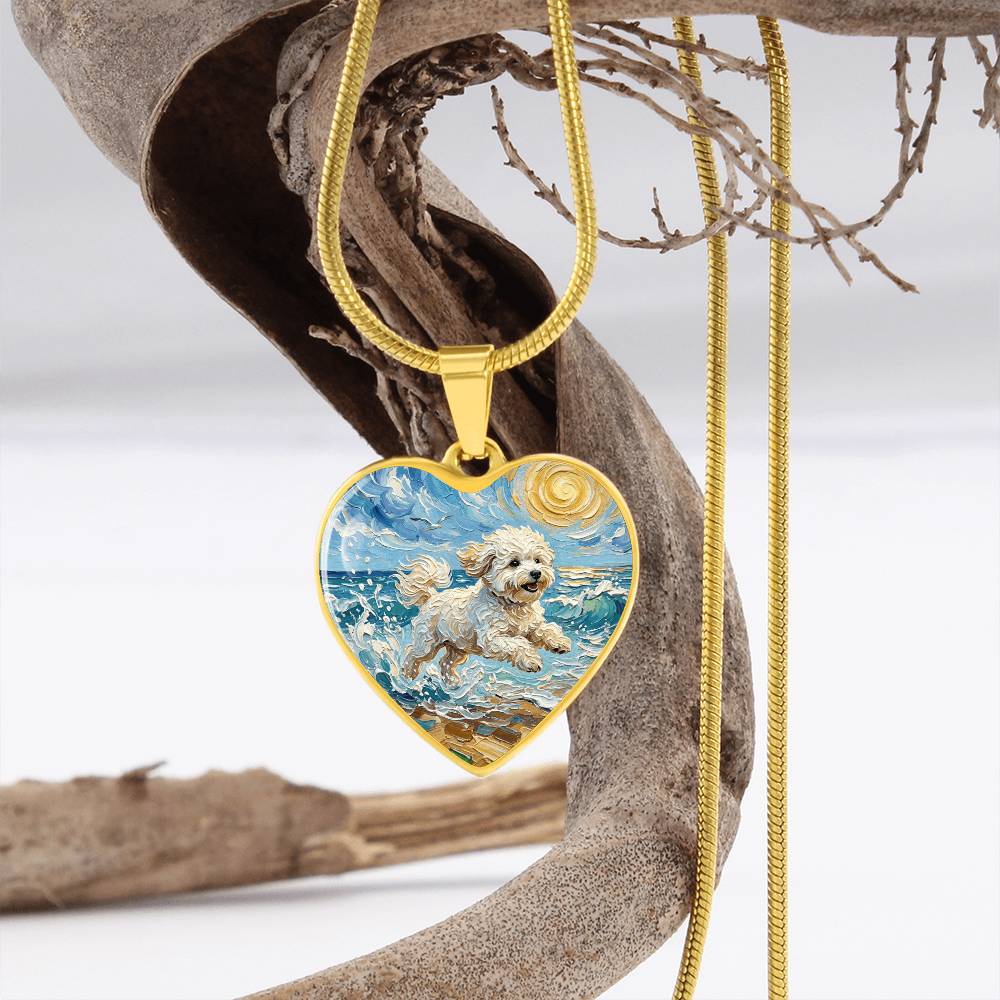 Beach Day - Bichon Frise 2 Heart Necklace