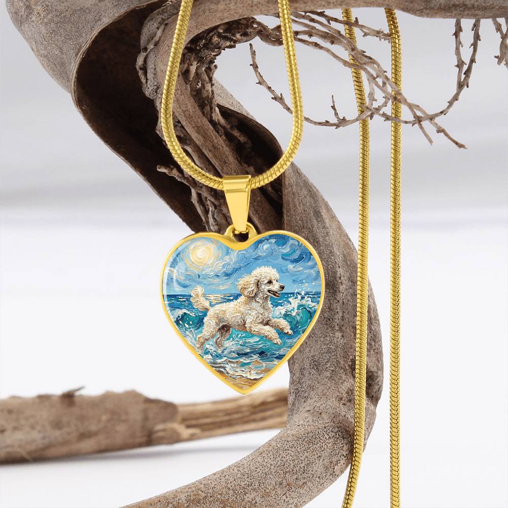 Beach Day - White Toy Poodle Heart Necklace