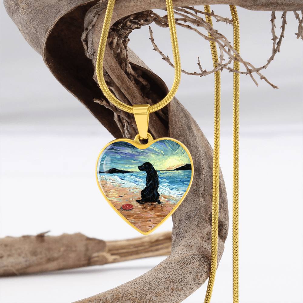 Beach Days - Black Labrador with Frisbee Heart Necklace