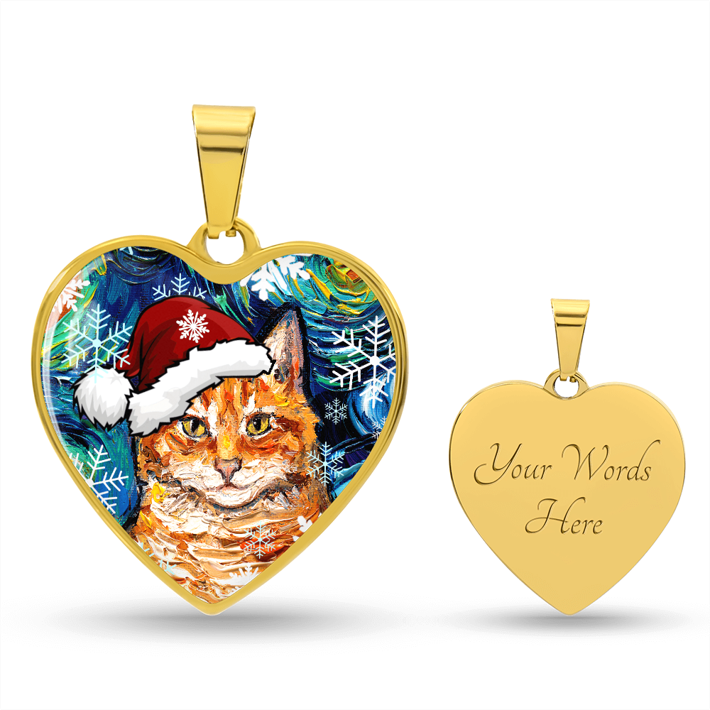 Orange Tabby Christmas Heart Necklace