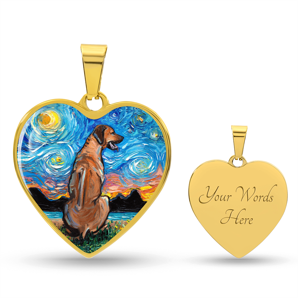 Rhodesian Ridgeback Starry Night Heart Necklace