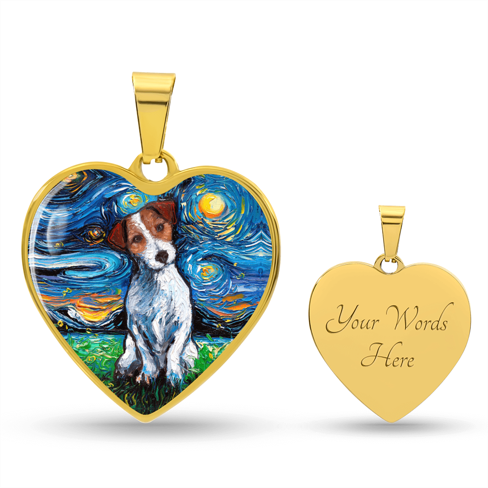 Jack Russell Terrier Starry Night Heart Necklace