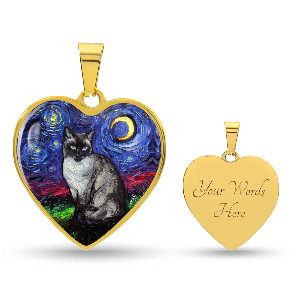 Siamese Cat Starry Night Heart Necklace