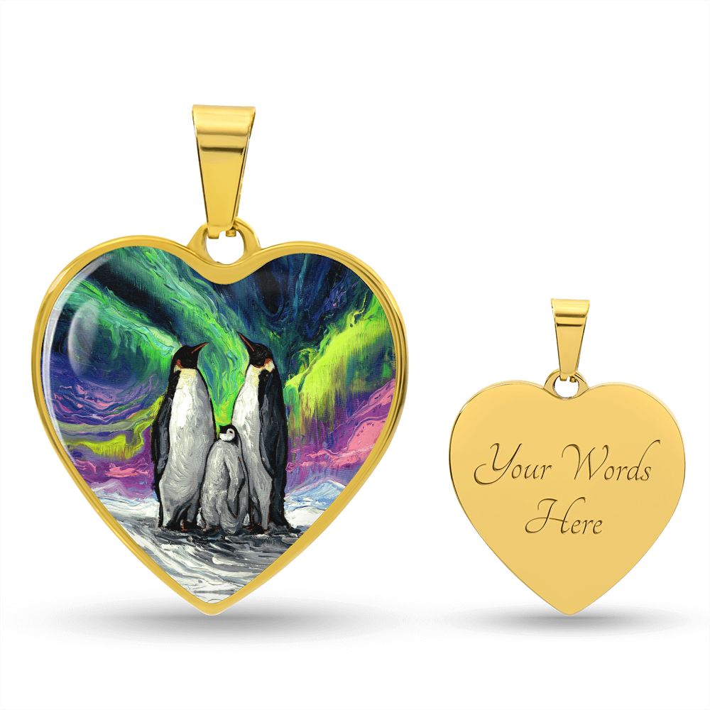 Enjoying The Show Penguin Family Heart Necklace