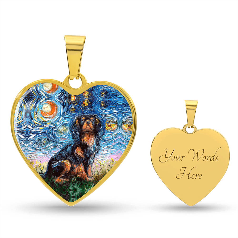 Black and Tan Cavalier Spaniel Starry Night Heart Necklace