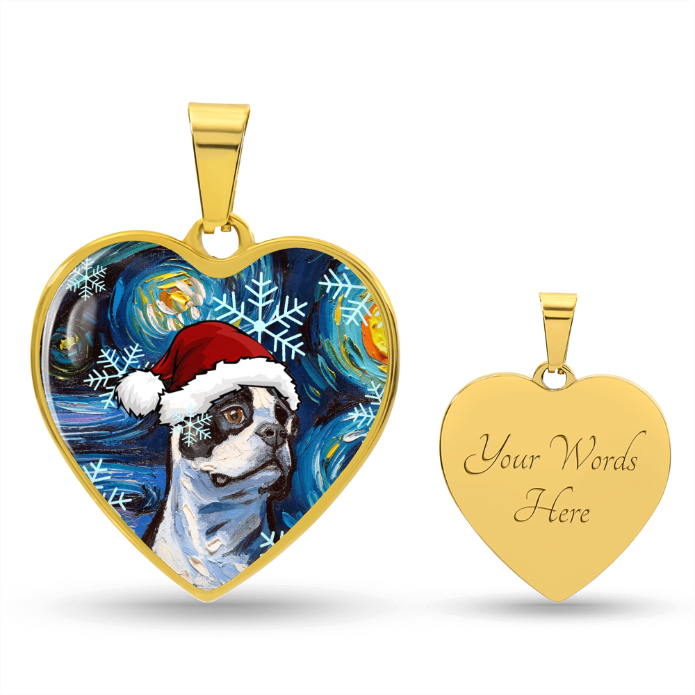 Boston Terrier Christmas Heart Necklace