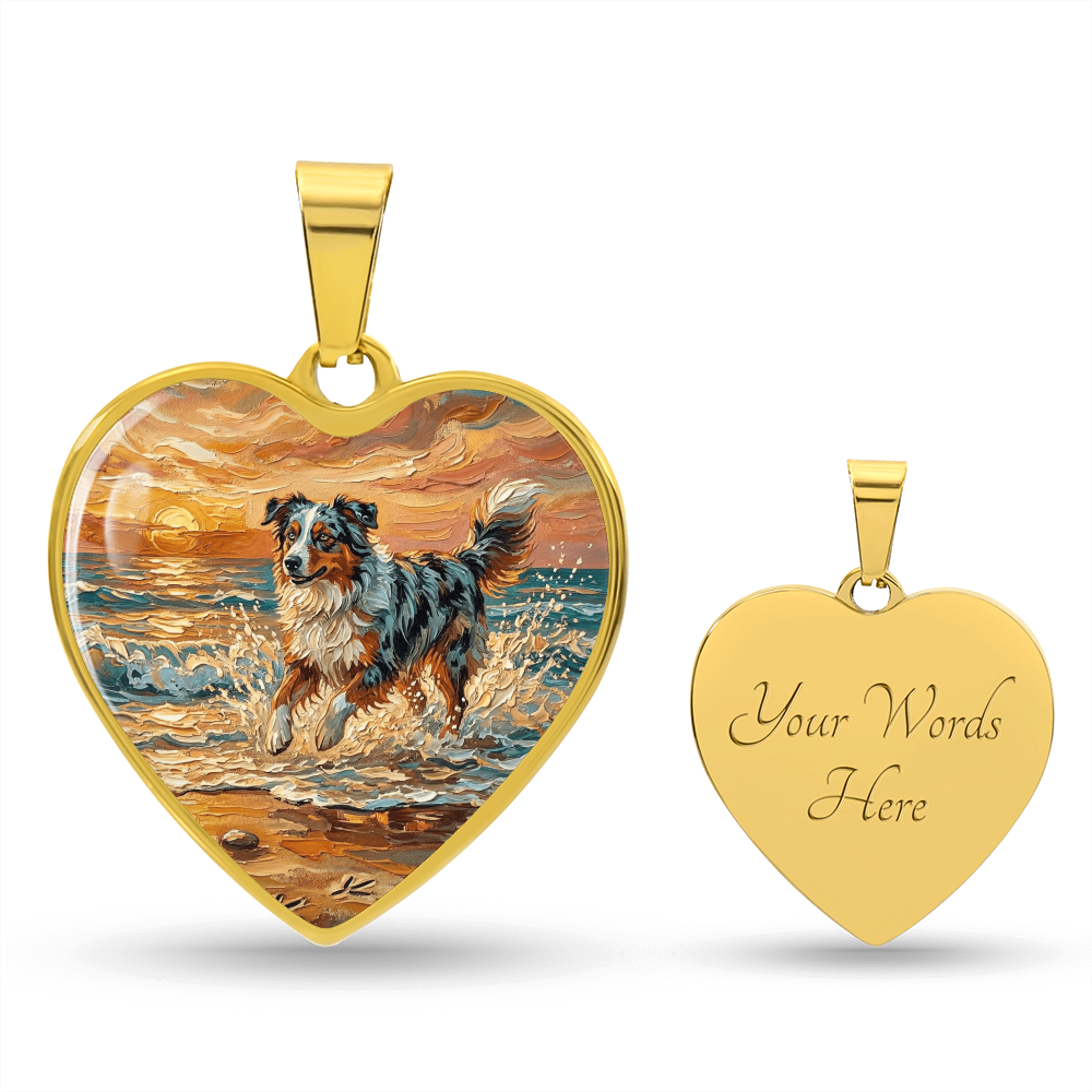 Beach Day - Merle Australian Shepherd Heart Necklace