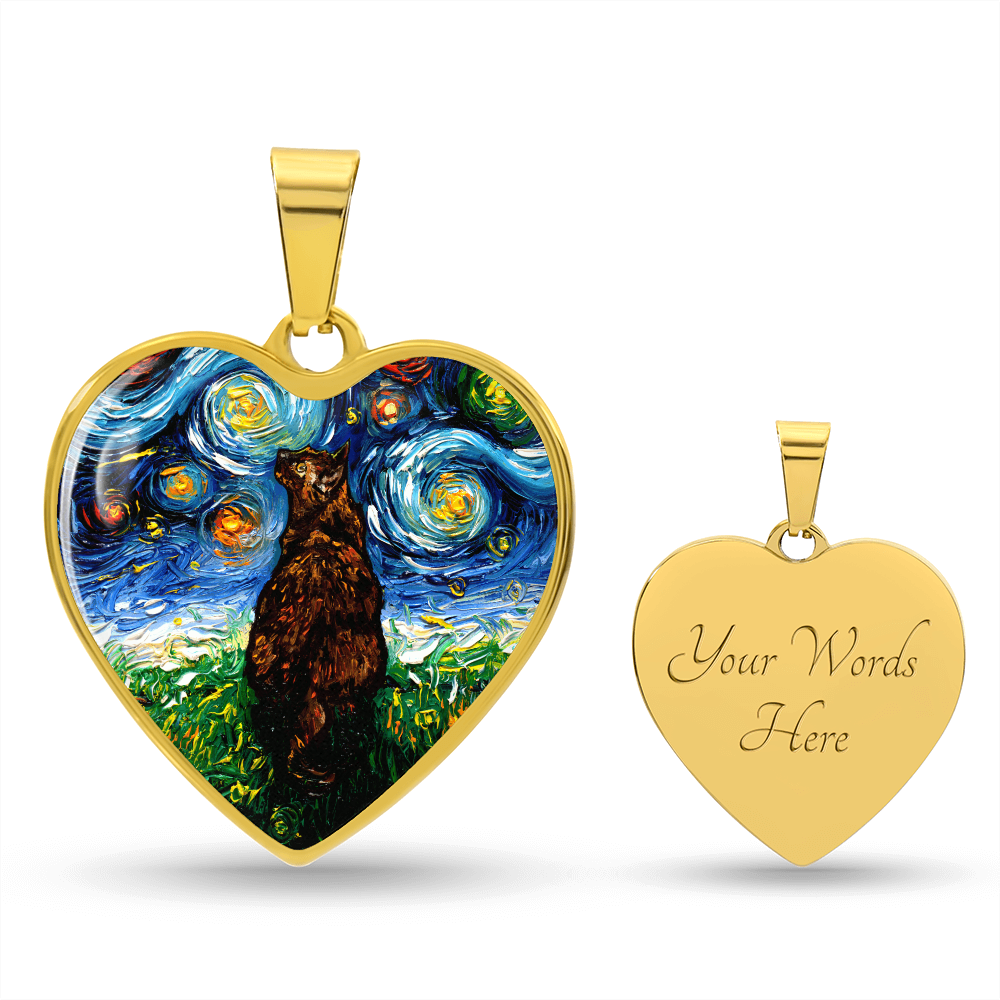Tortoiseshell Cat Starry Night Heart Necklace