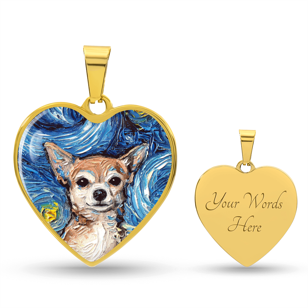 Chihuahua Portrait Starry Night Heart Necklace