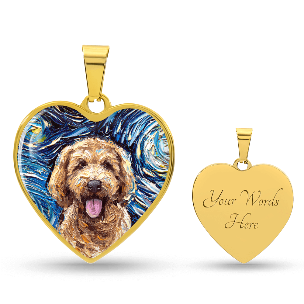 Goldendoodle Portrait Starry Night Heart Necklace