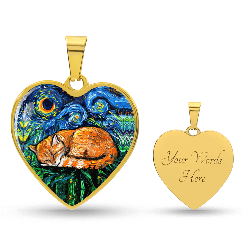 Sleepy Orange Tabby Cat Heart Necklace