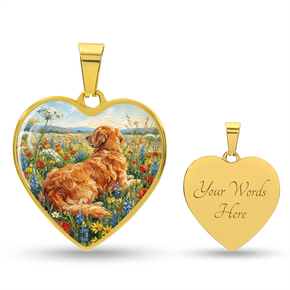 Amongst The Flowers - Golden Retriever Heart Necklace