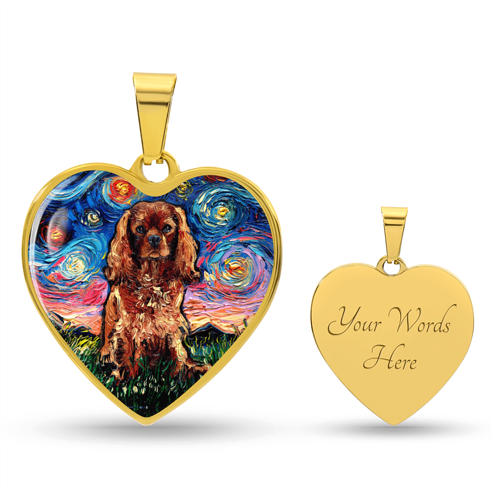 Ruby Cavalier King Charles Spaniel Starry Night Heart Necklace