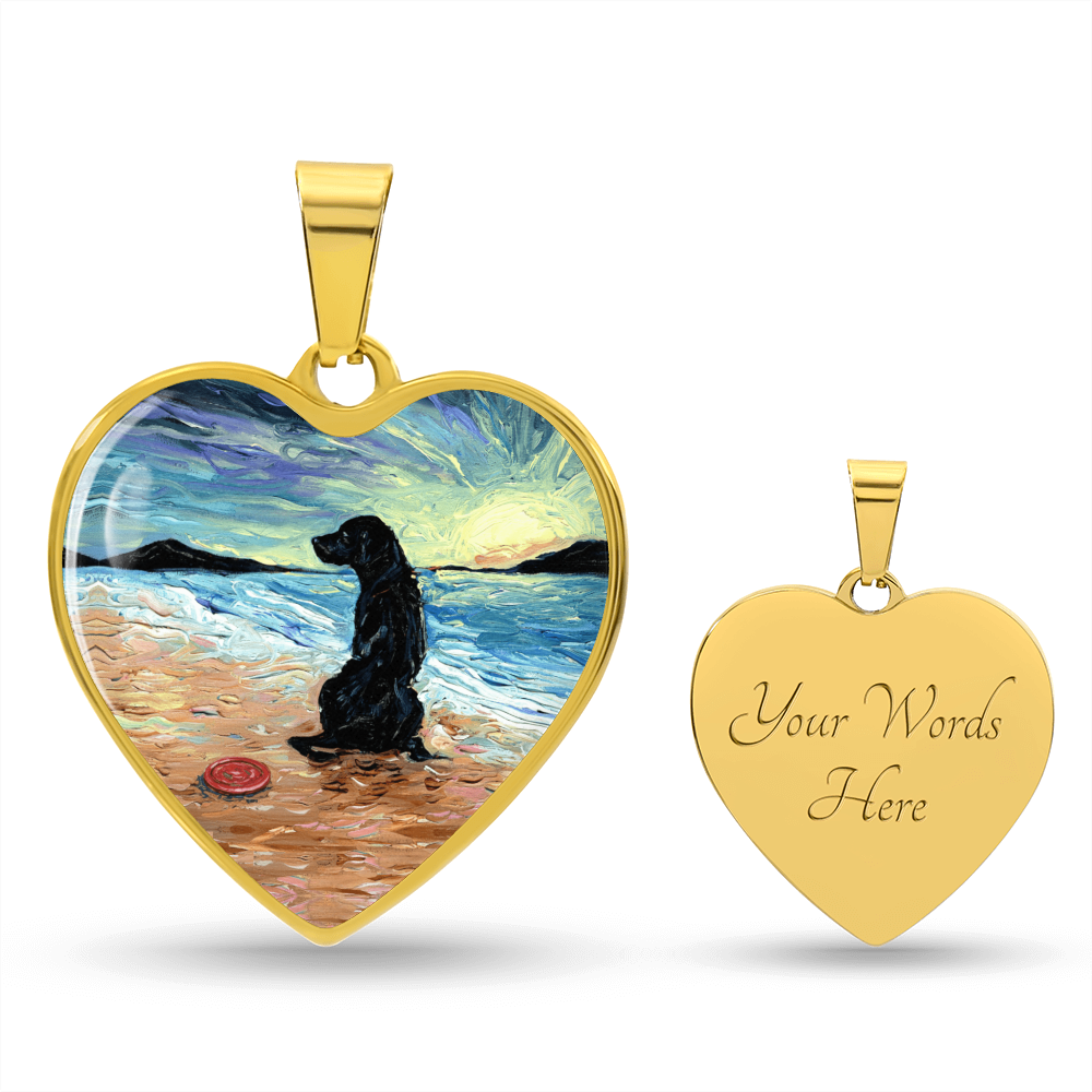 Beach Days - Black Labrador with Frisbee Heart Necklace