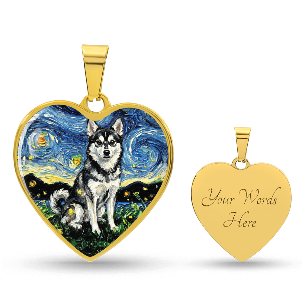 Alaskan Klee Kai Starry Night Heart Necklace