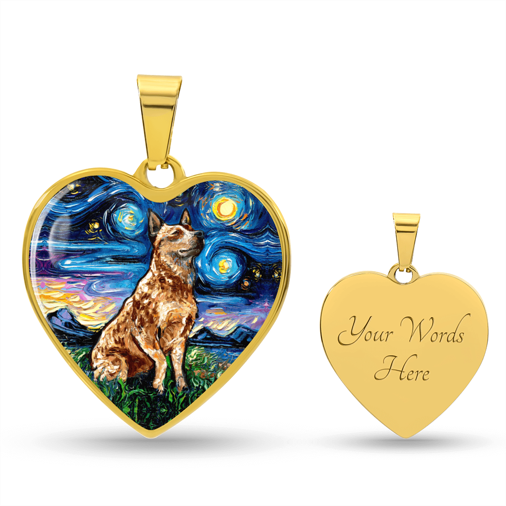 Red Heeler Starry Night Heart Necklace