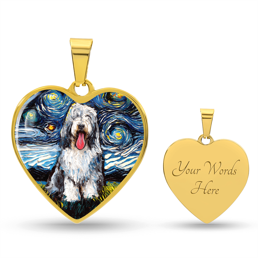 Bearded Collie Starry Night Heart Necklace