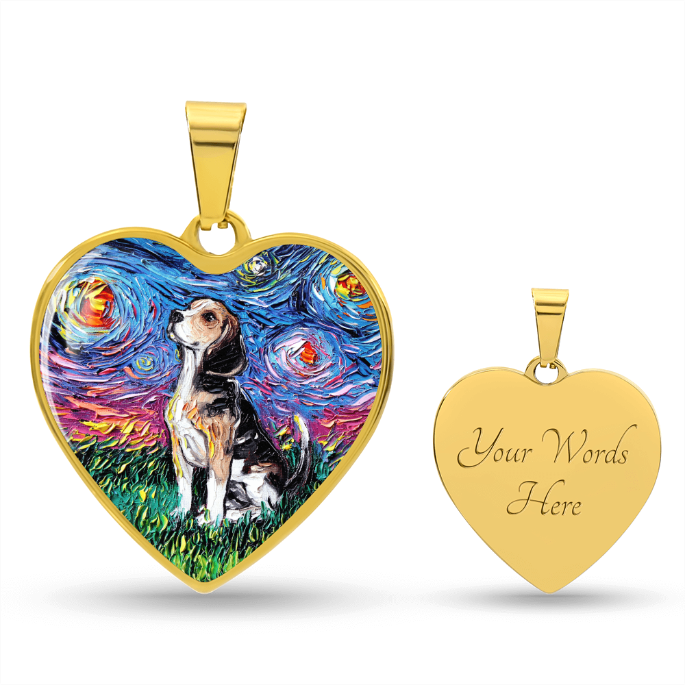 Beagle Starry Night Heart Necklace