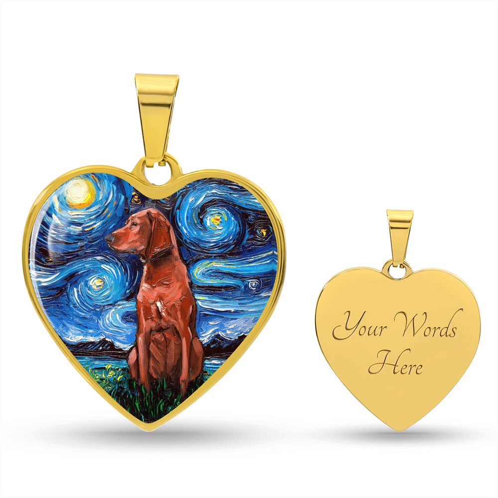 Redbone Coonhound Starry Night Heart Necklace