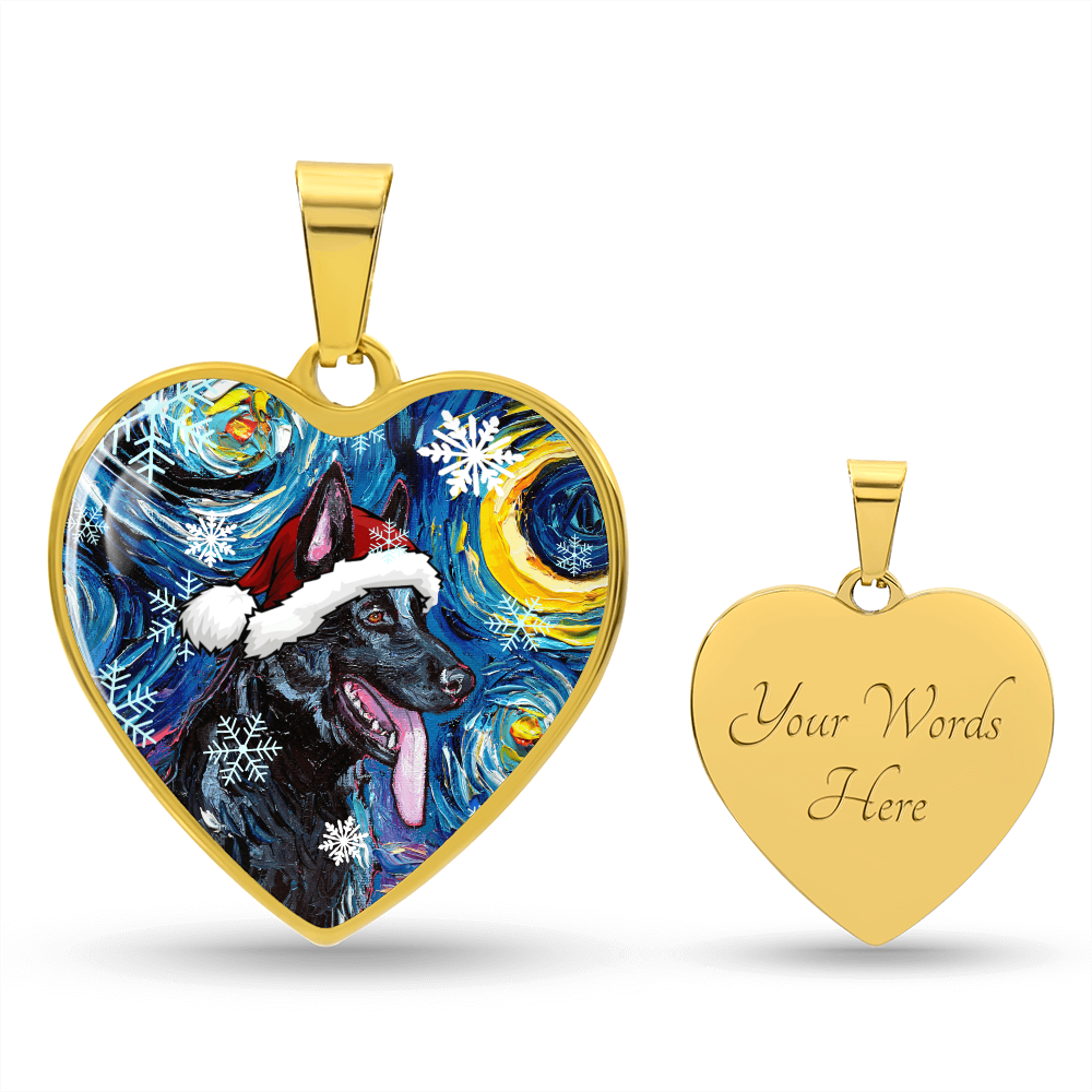 Black German Shepherd Christmas Heart Necklace
