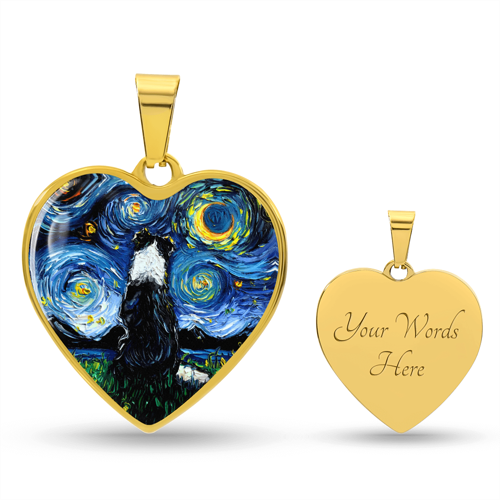 Border Collie Starry Night Heart Necklace
