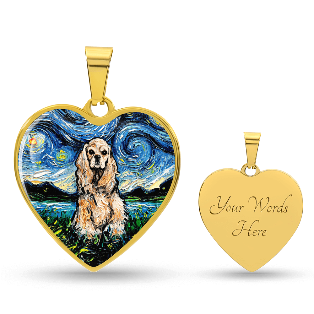 American Cocker Spaniel Starry Night Heart Necklace