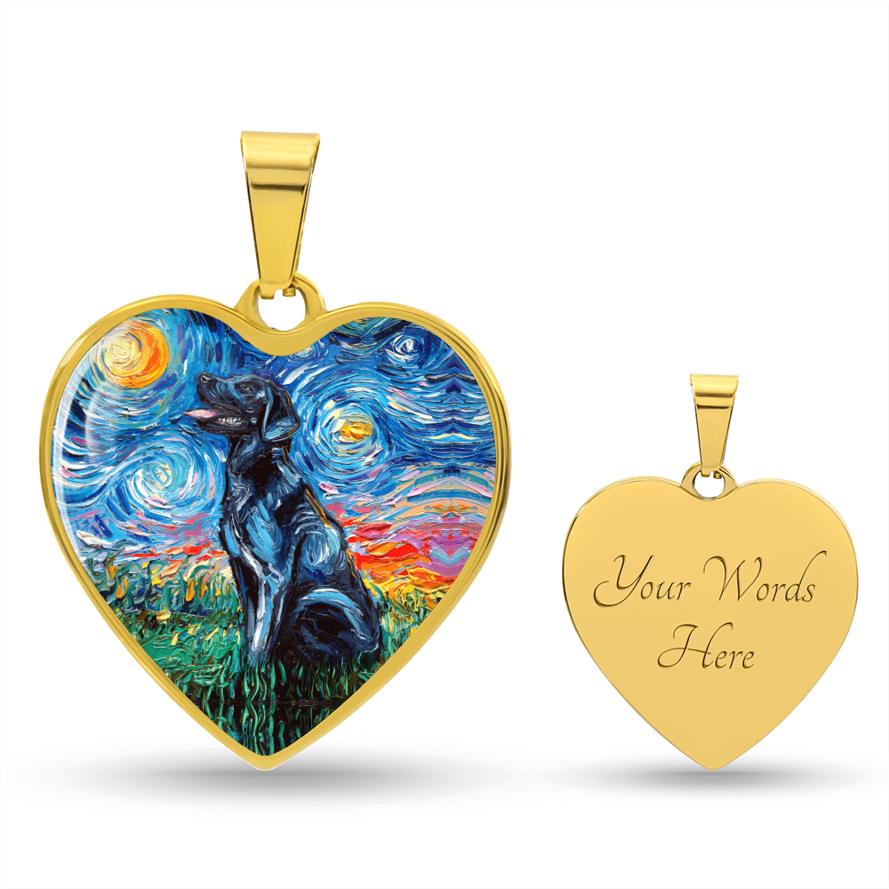 Black Labrador Starry Night Heart Necklace