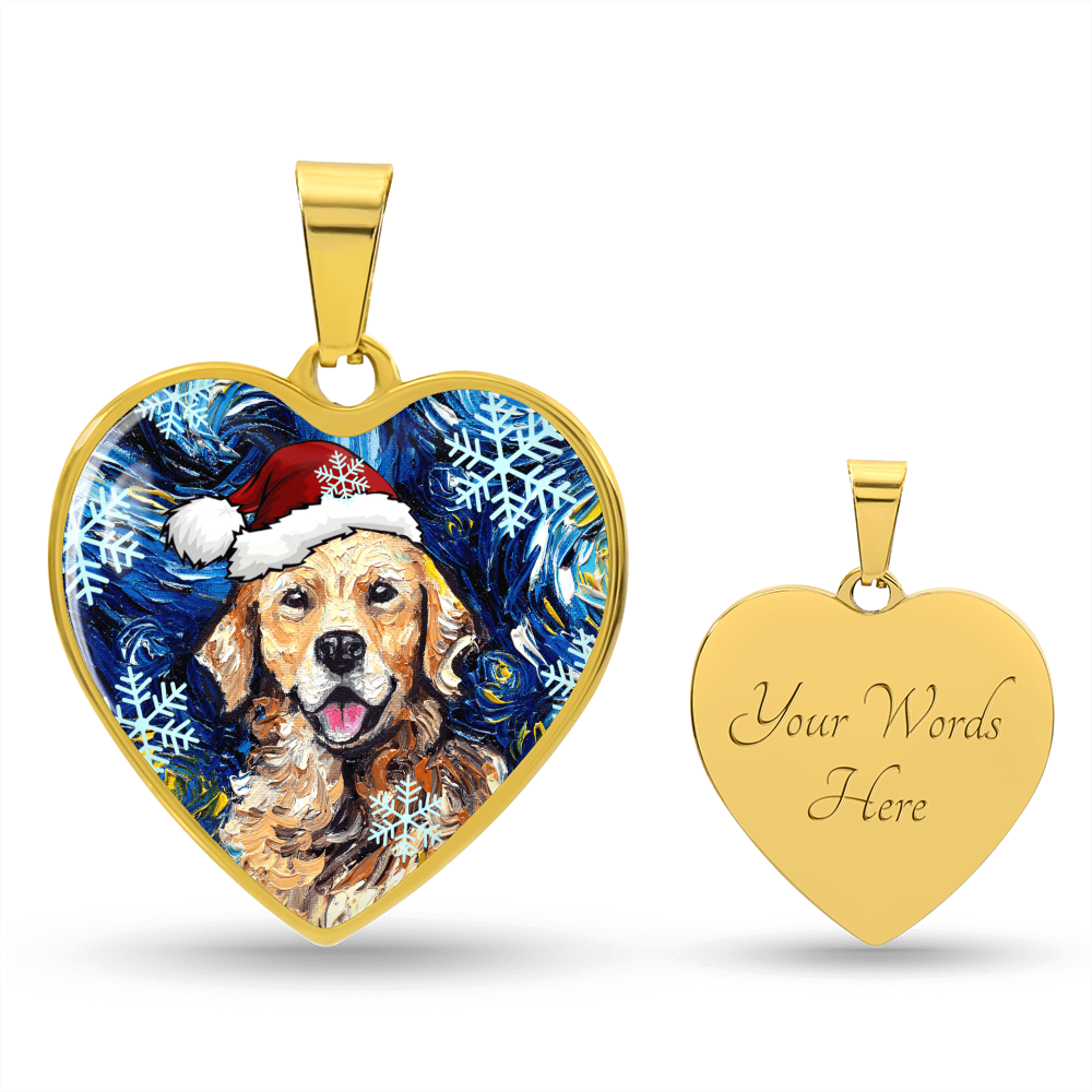 Golden Retriever Christmas Heart Necklace