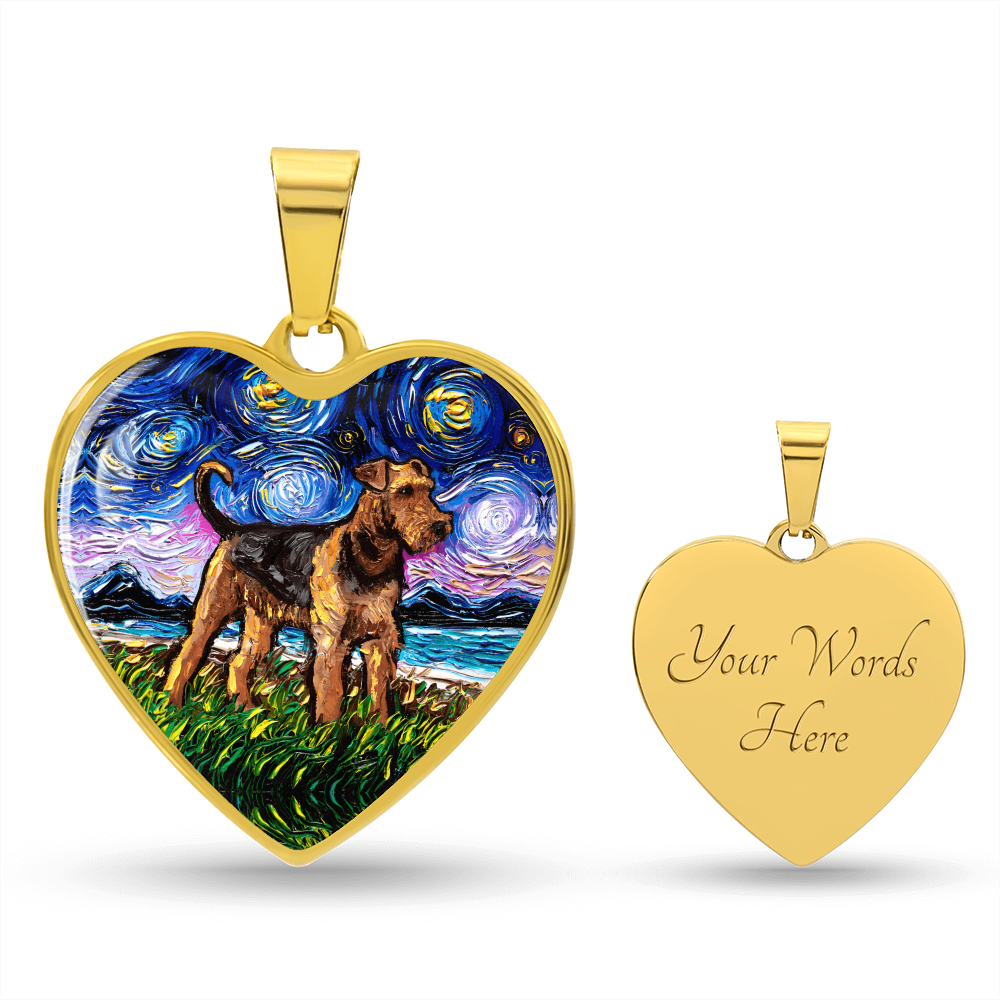 Airedale Starry Night Heart Necklace
